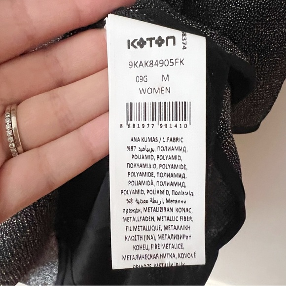 KOTON Shimmer Mini Dress Long Sleeve Party Cocktail Bodycon Black Silver M NWOT - Picture 9 of 12